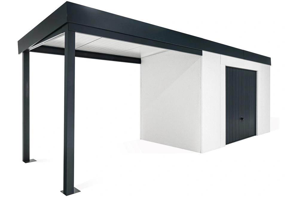 GARDEON® Zahradní domek s garážovými vraty Hörmann a přístřeškem