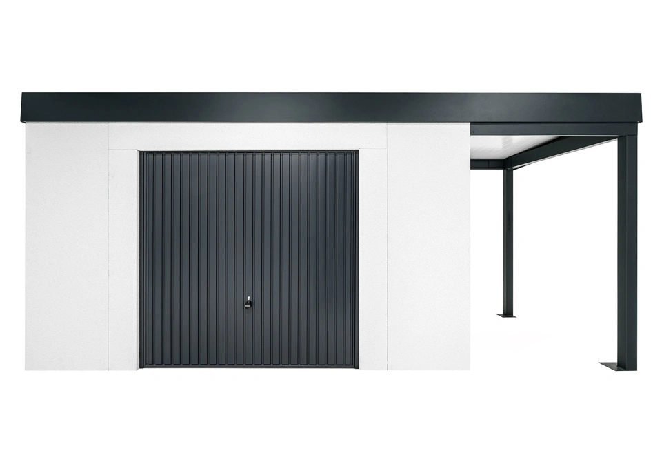 GARDEON® Zahradní domek s garážovými vraty Hörmann a přístřeškem