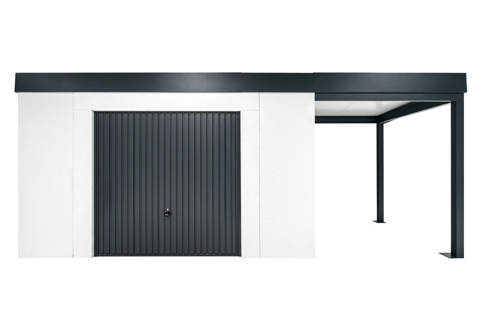 GARDEON® Zahradní domek s garážovými vraty Hörmann a přístřeškem