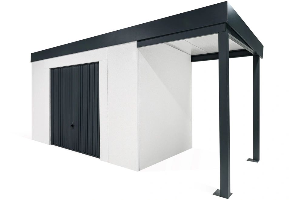 GARDEON® Zahradní domek s garážovými vraty Hörmann a přístřeškem