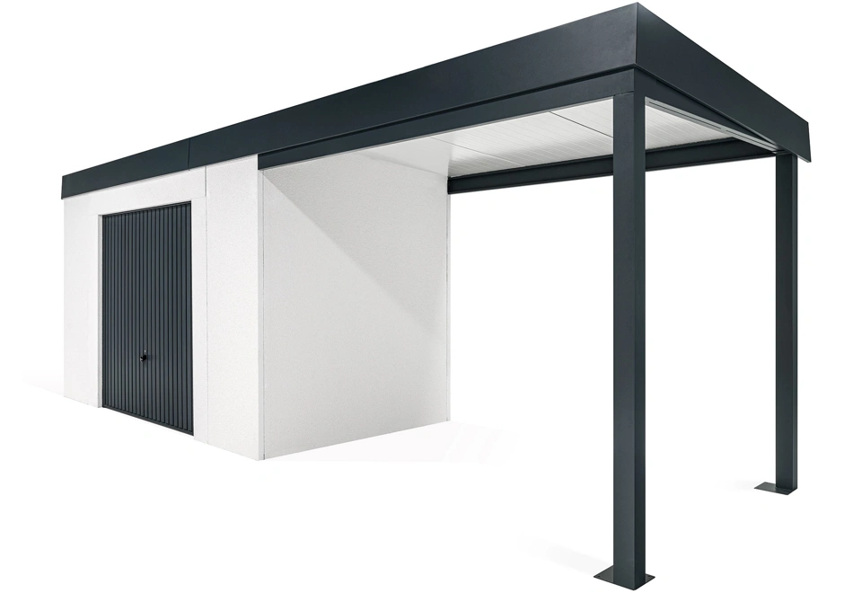 GARDEON® Zahradní domek s garážovými vraty Hörmann a přístřeškem