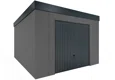 Garden house with Hormann garage door in dark grey