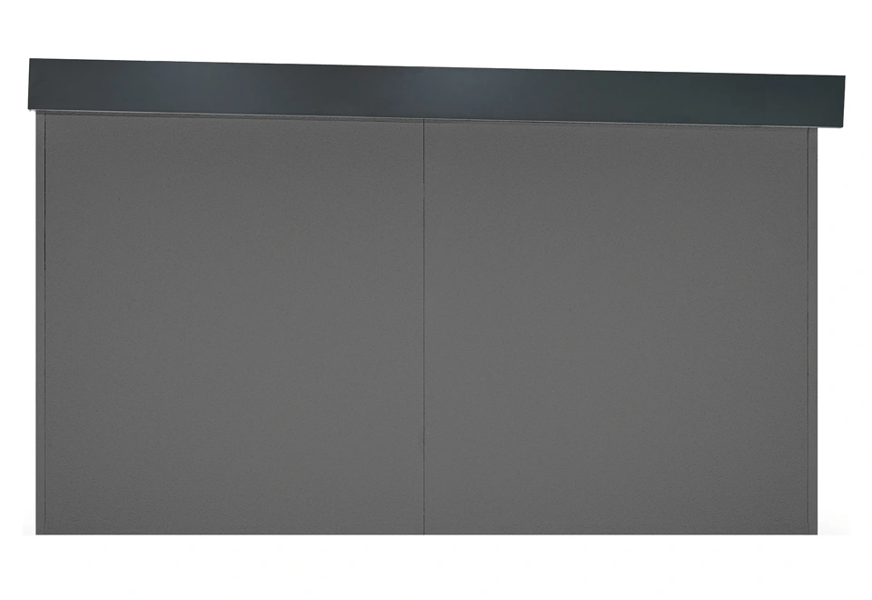 Garden house 3,5m x 4m with Hormann garage door with dark grey plaster walls and antracit athic