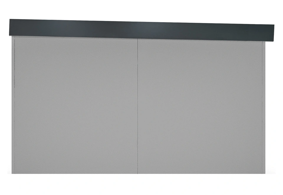 Garden house 3,5m x 4m with Hormann garage door with light grey plaster walls and antracit athic