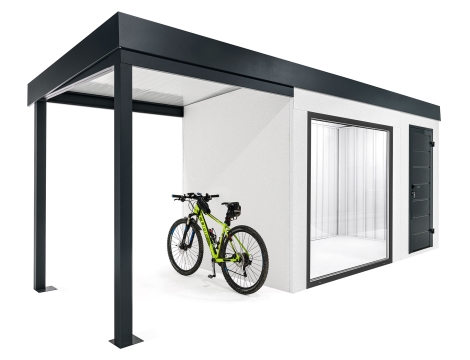 GARDEON® Zahradní domek s panoramatickým oknem, dveřmi Hörmann a přístřeškem GARDEON® Zahradní domek s panoramatickým oknem, dveřmi Hörmann a přístřeškem
