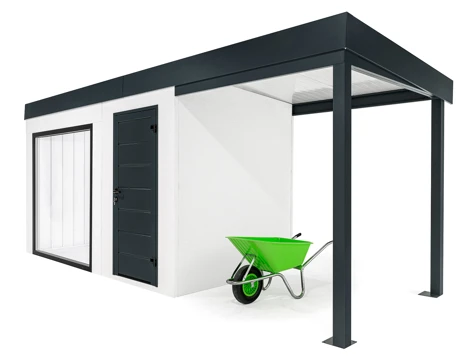 GARDEON® Zahradní domek s panoramatickým oknem, dveřmi Hörmann a přístřeškem