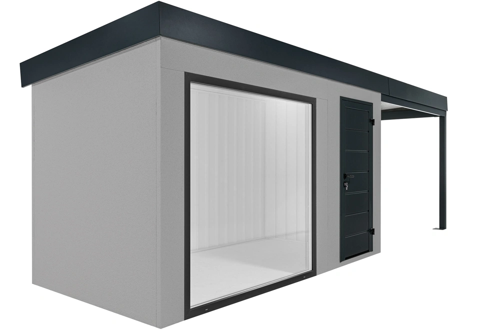 GARDEON® Zahradní domek s panoramatickým oknem, dveřmi Hörmann a přístřeškem