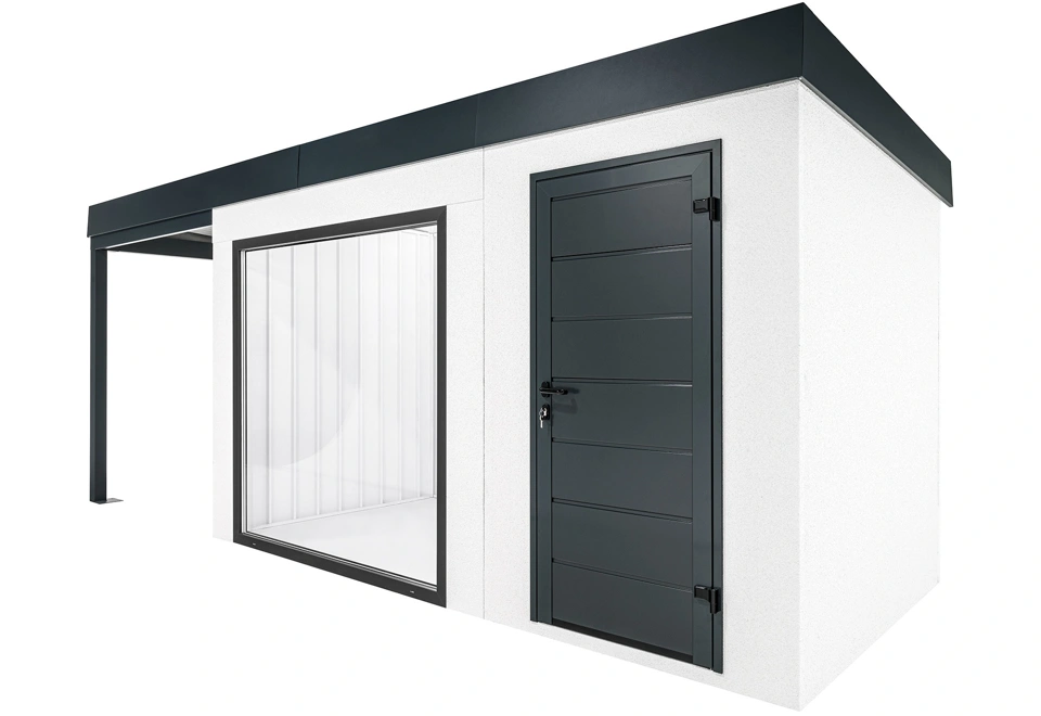 GARDEON® Zahradní domek s panoramatickým oknem, dveřmi Hörmann a přístřeškem