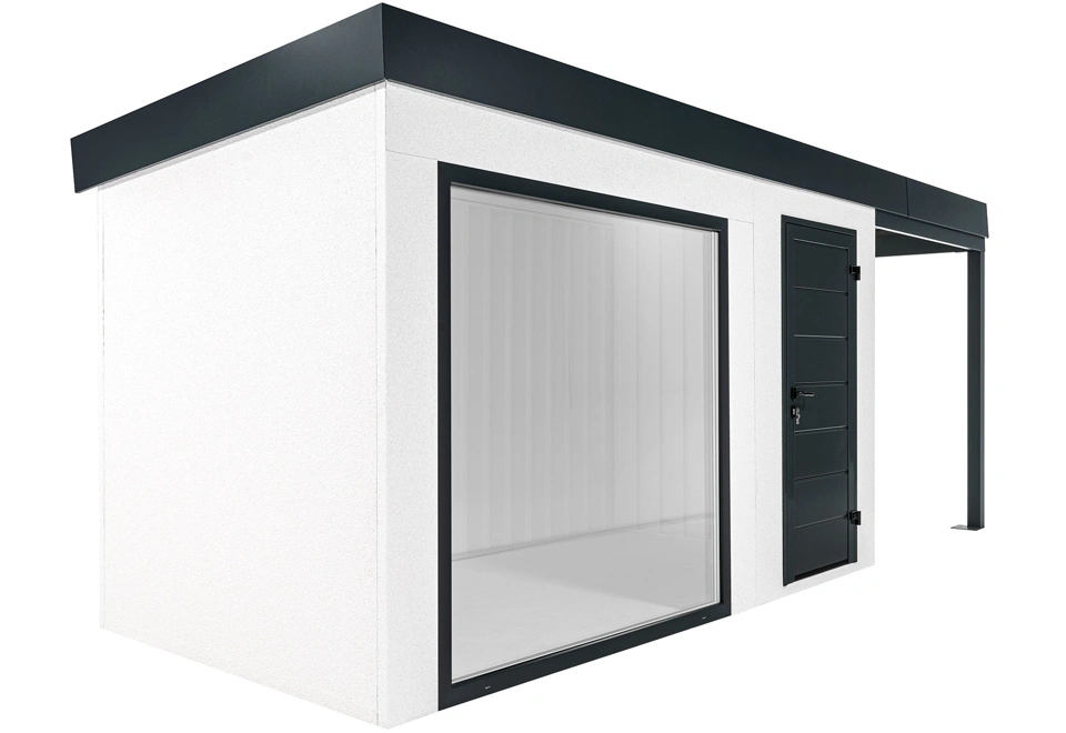 GARDEON® Zahradní domek s panoramatickým oknem, dveřmi Hörmann a přístřeškem