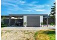 Montovaný zahradní domek 4 x 3,5 m s garážovou bránou a dvěma přístřešky