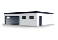 Stavba GARDEON® 10 x 8 m pro sklad či výrobu s okny, zateplenými dveřmi a velkým proskleným oknem.